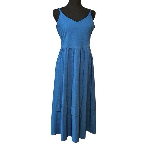 Athleta Women’s M/P Elation V-Neck Hybrid Midi Dress in Blue Built In Bra - Picture 2 of 13